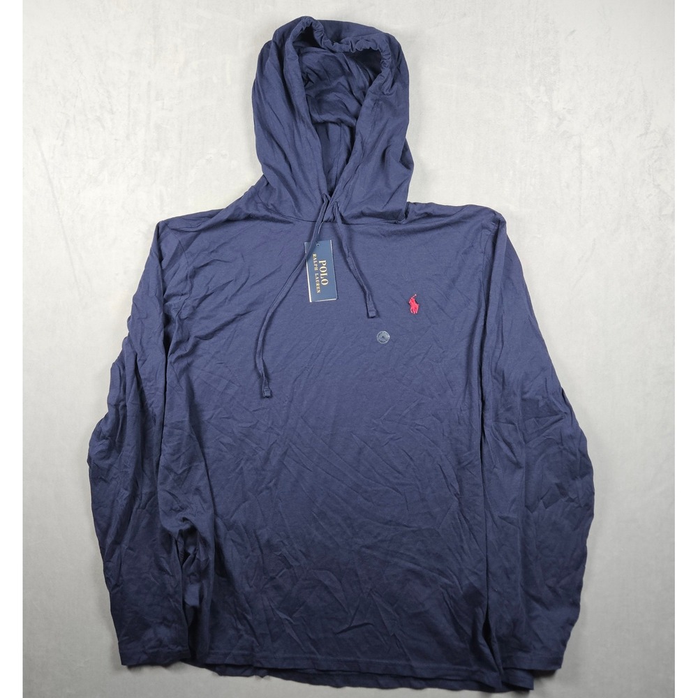 NEW Polo Ralph Lauren Hoodie Mens XL Navy Blue Lightweight Sweatshirt Pony Logo